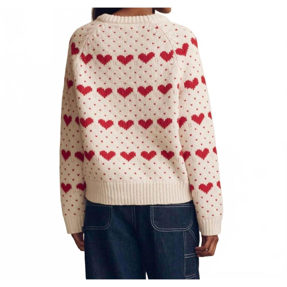 THE GREAT. NWT- Cream Sweater with Red Heart Pattern - Picture 3 of 6